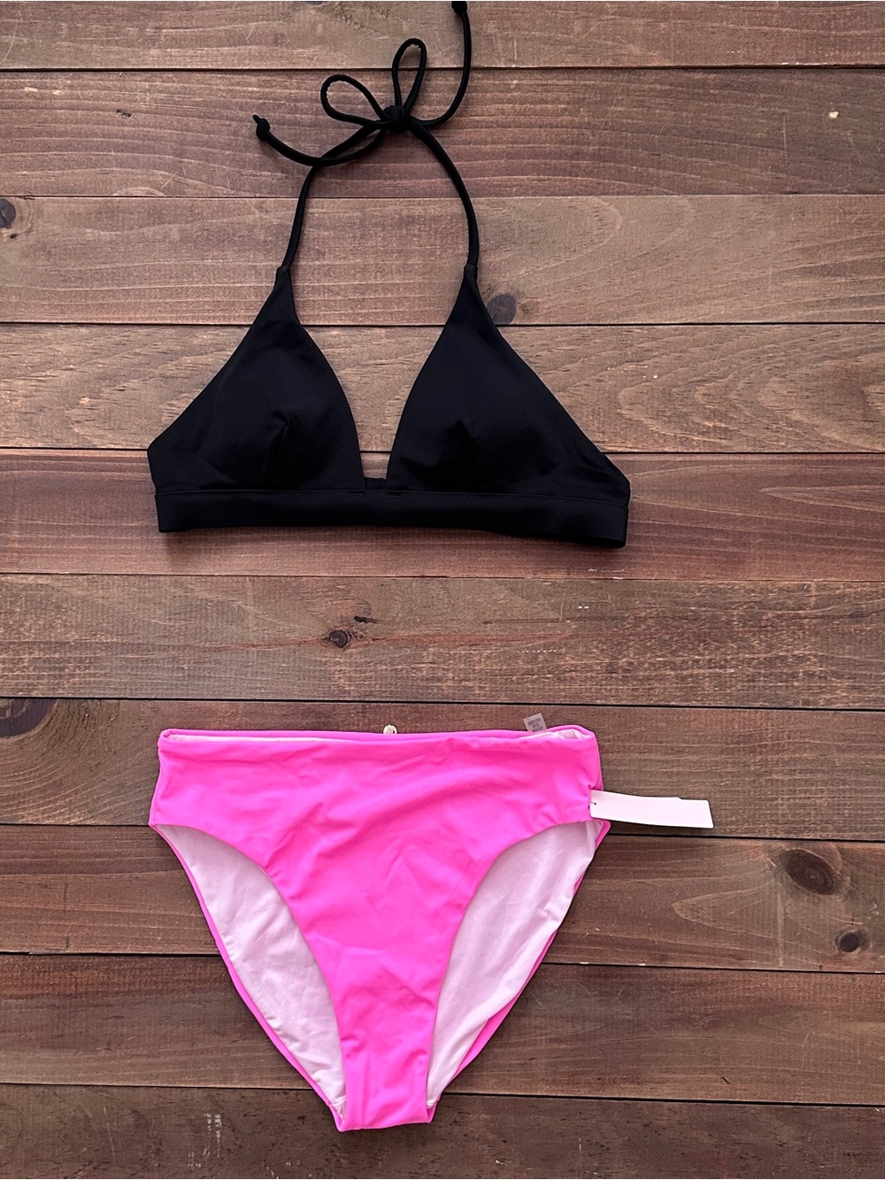 Victoria's Secret Black Triangle Bikini Top & Hot Pink Bikini Bottom